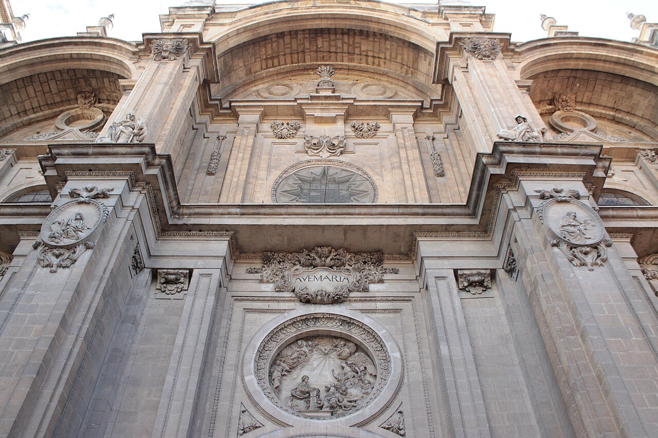 Facade details of Cathedral of Granada in Plaza de las Pasiegas